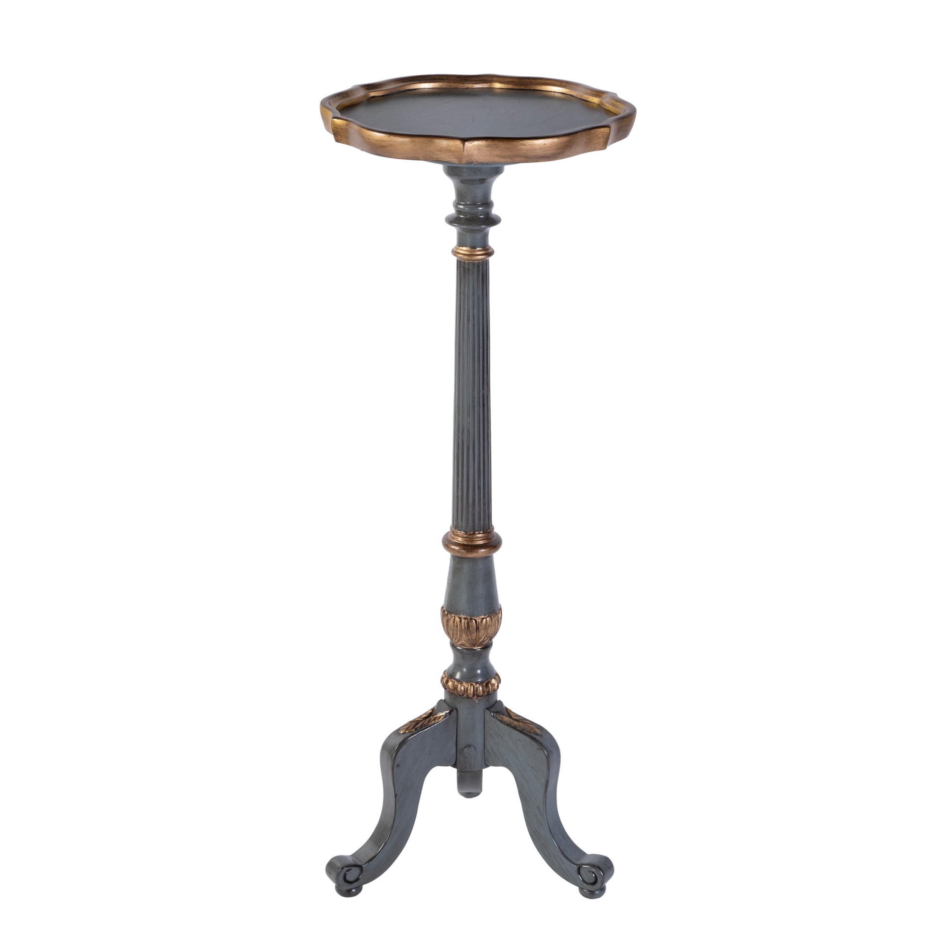 Butler Specialty Company Chatsworth 13.75 in. W x 36.5 in. H Round Wood Scalloped Edge 3 Leg Pedestal Plant Stand, Pastel Blue