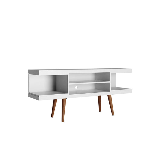 Manhattan Comfort Utopia 53.14" TV Stand with Splayed Wooden Legs and 4 Shelves in White 19654