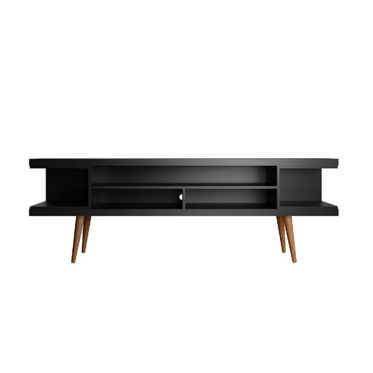 Manhattan Comfort Utopia 70.47" TV Stand with Splayed Wooden Legs and 4 Shelves in Black 19753
