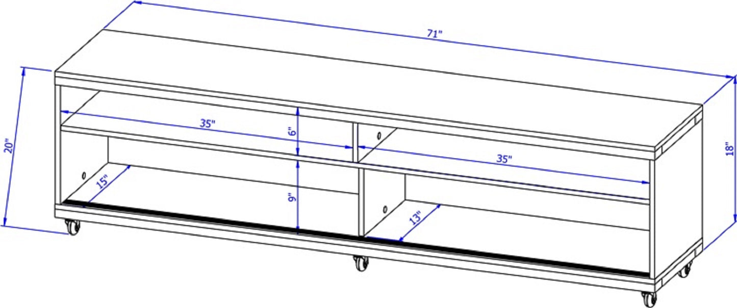 Manhattan Comfort Utopia 70.47" TV Stand with Splayed Wooden Legs and 4 Shelves in Black 19753