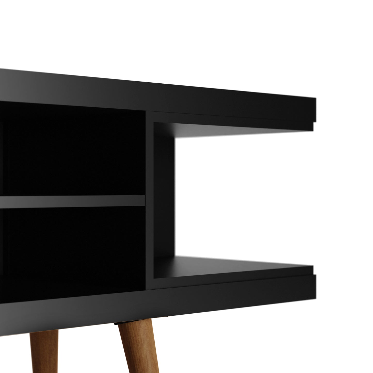 Manhattan Comfort Utopia 70.47" TV Stand with Splayed Wooden Legs and 4 Shelves in Black 19753
