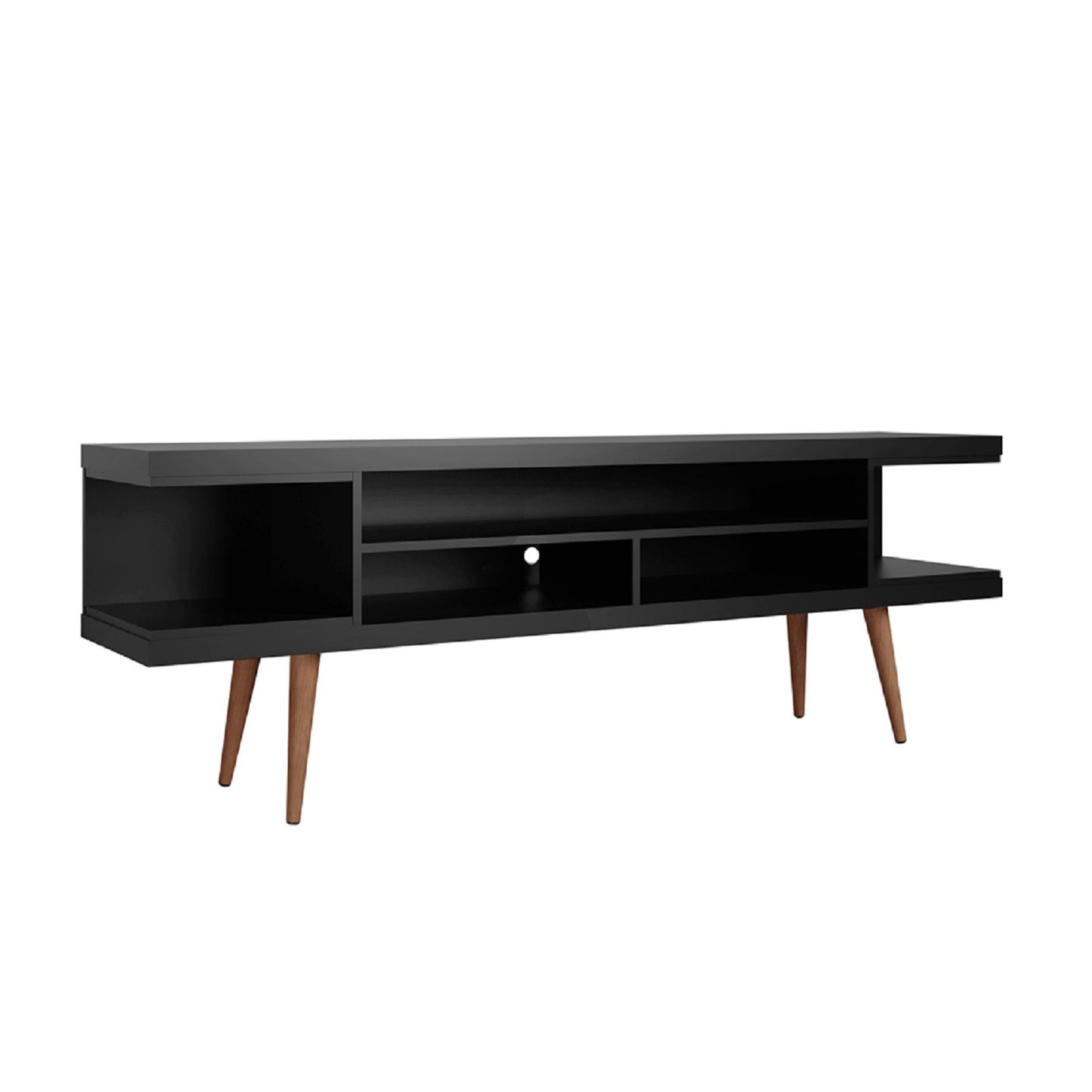 Manhattan Comfort Utopia 70.47" TV Stand with Splayed Wooden Legs and 4 Shelves in Black 19753