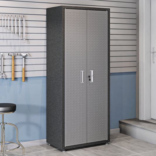 Manhattan Comfort Fortress Textured Metal 75.4" Garage Cabinet with 4 Adjustable Shelves in Grey 1GMCF