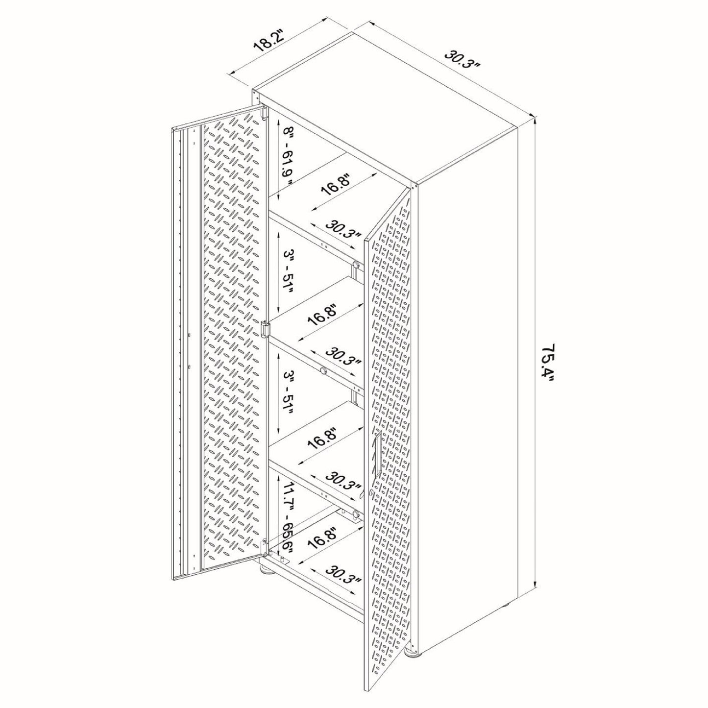 Manhattan Comfort Fortress Textured Metal 75.4" Garage Cabinet with 4 Adjustable Shelves in Grey 1GMCF
