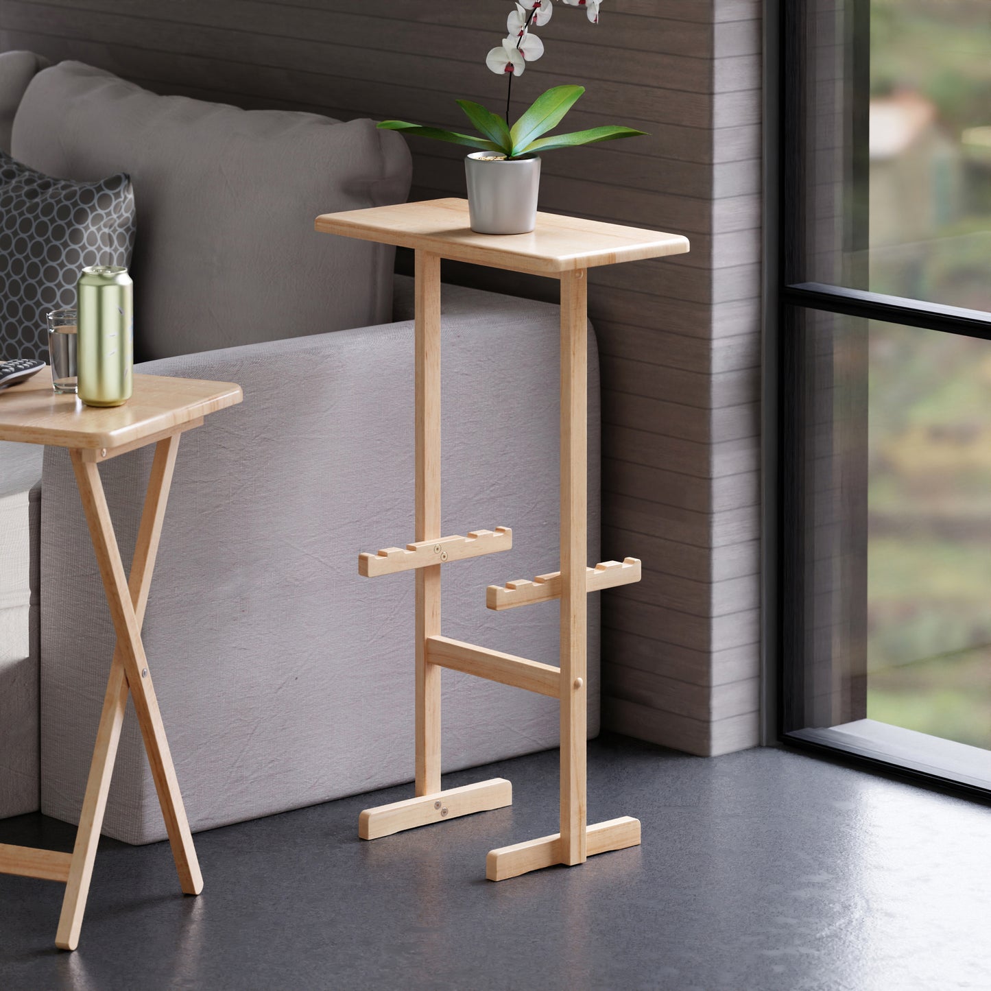 Riley Snack Table Rack, Natural Finish