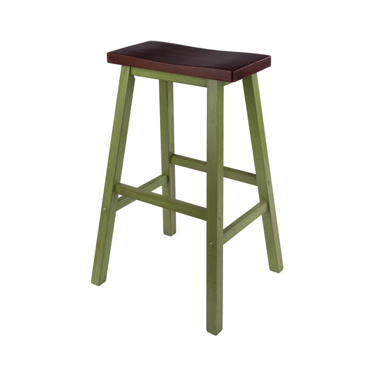 Satori Saddle Seat Bar Stool, Rustic Green and Walnut