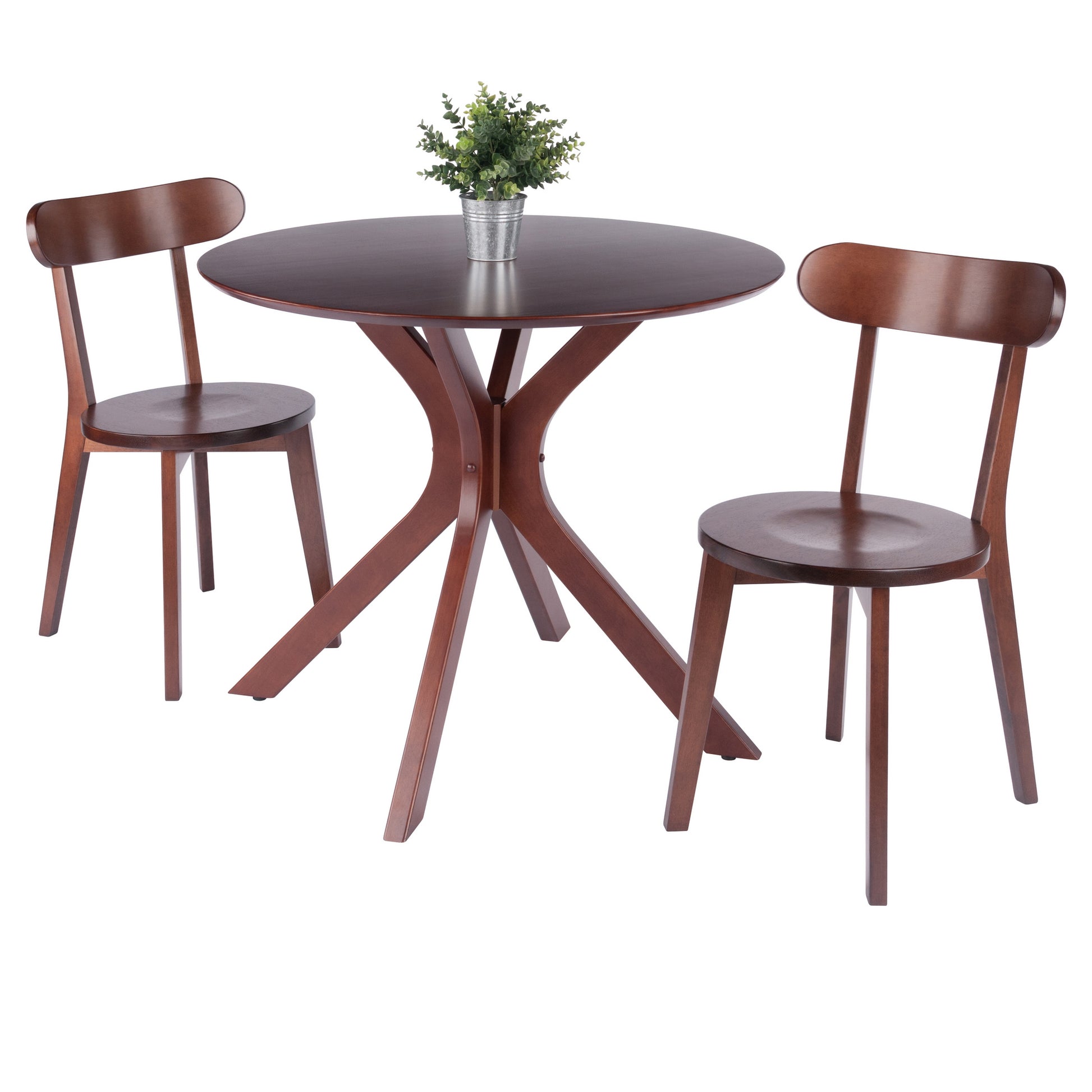 Lexa Dining Table with Splayed Legs, Walnut Finish with 2 Pauline Dining Chairs