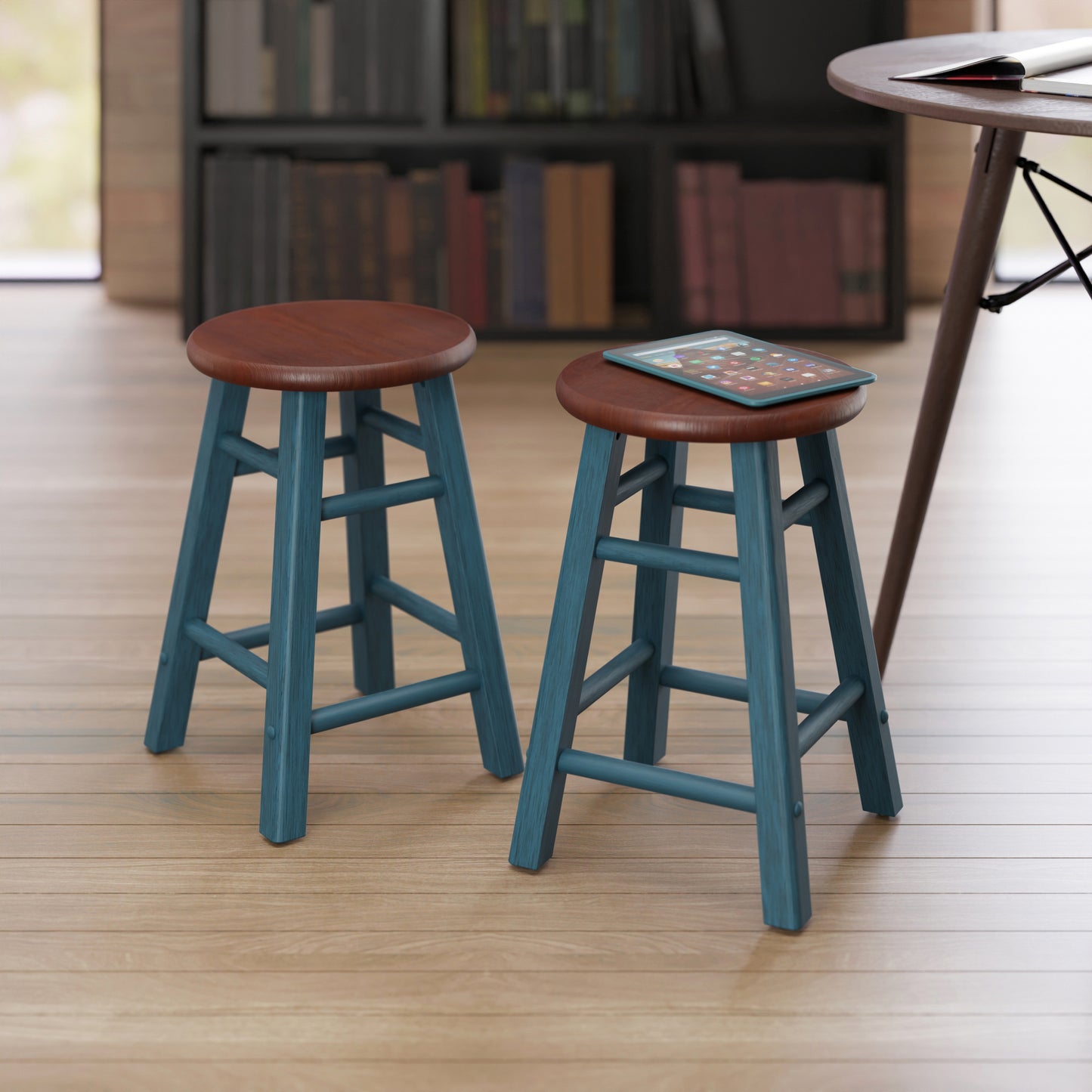Element 2-Pc Dining Stool Set, Rustic Teal & Walnut