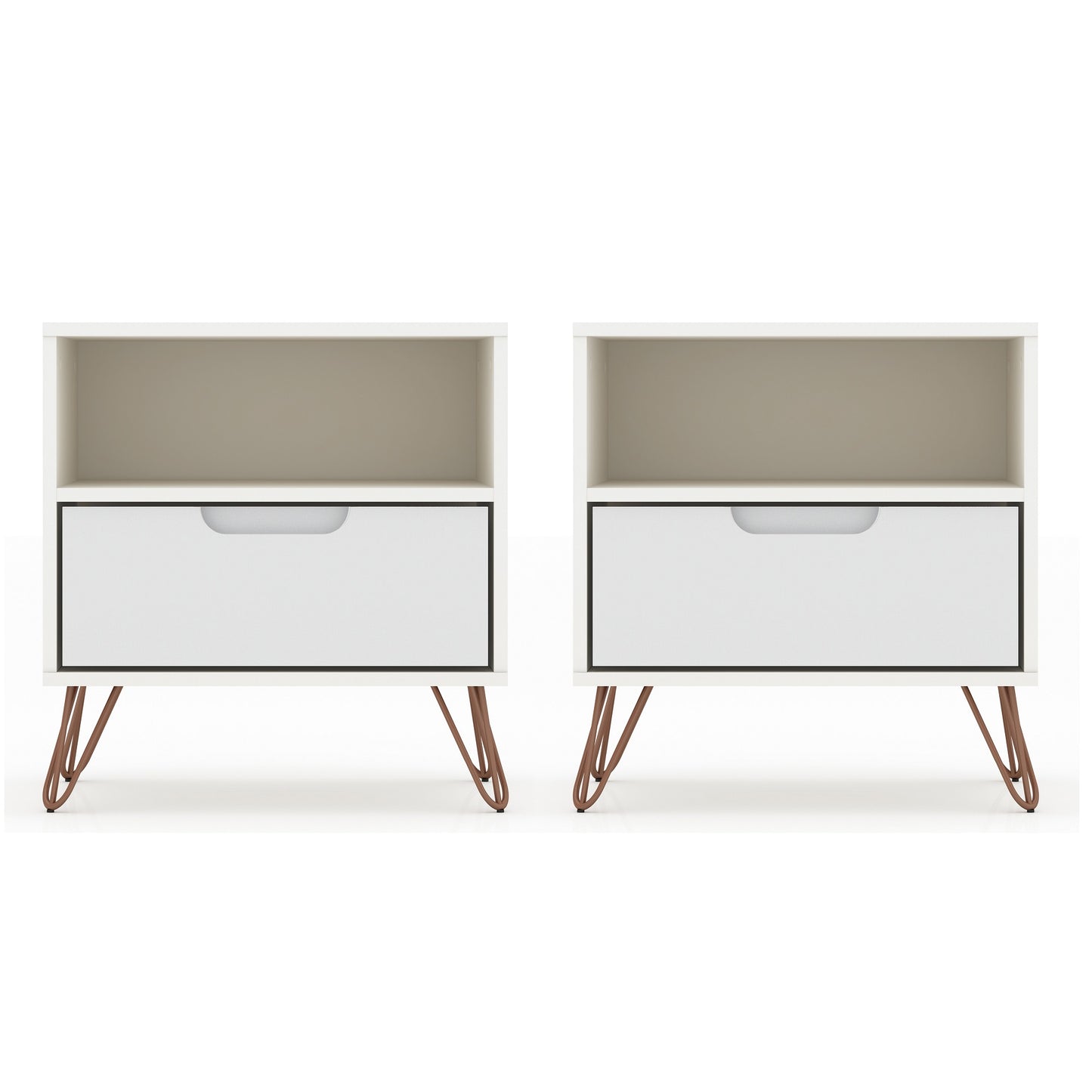 Manhattan Comfort Rockefeller 1-Drawer White Nightstand (Set of 2) 2-101GMC1