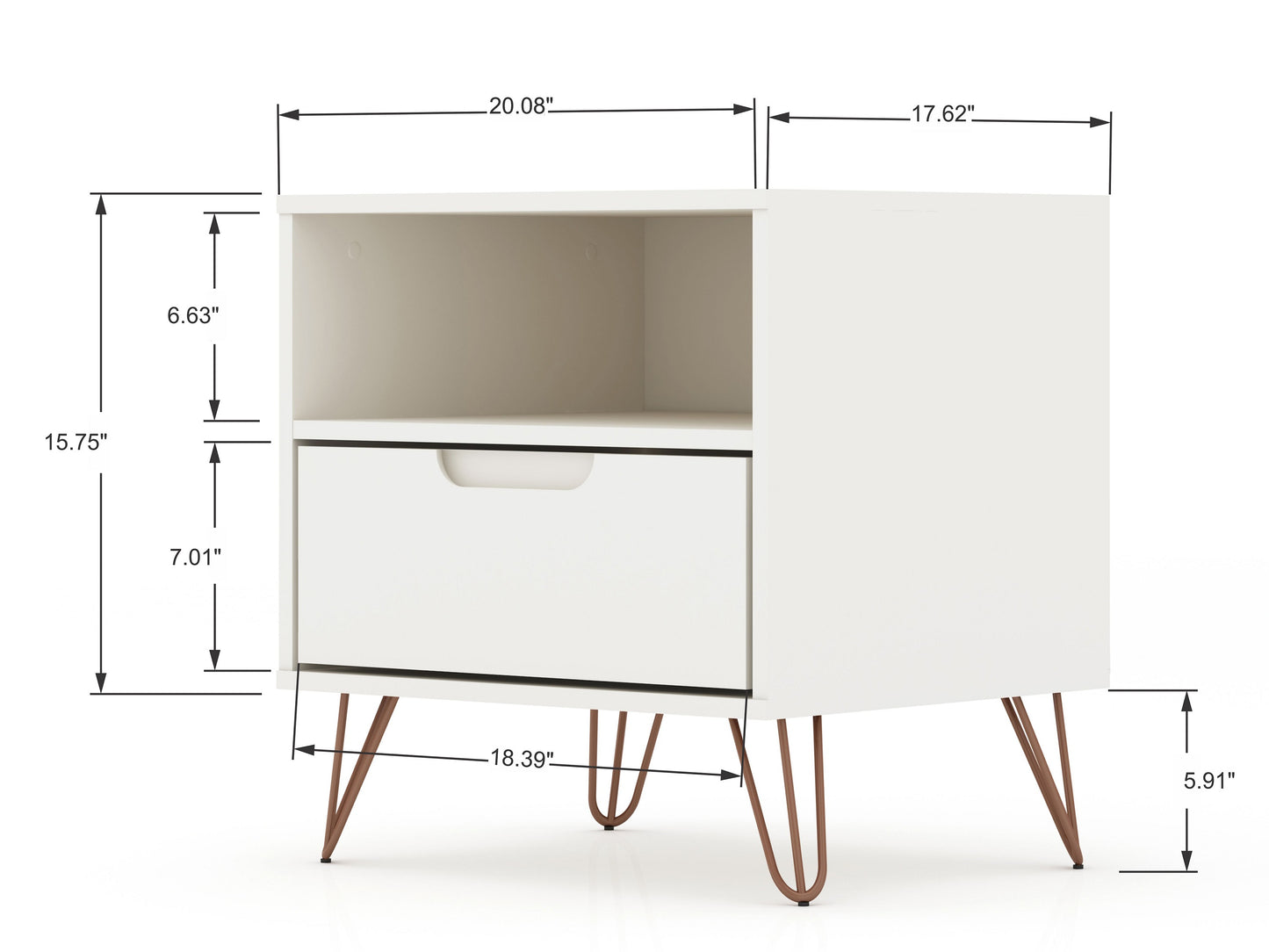 Manhattan Comfort Rockefeller 1-Drawer White Nightstand (Set of 2) 2-101GMC1