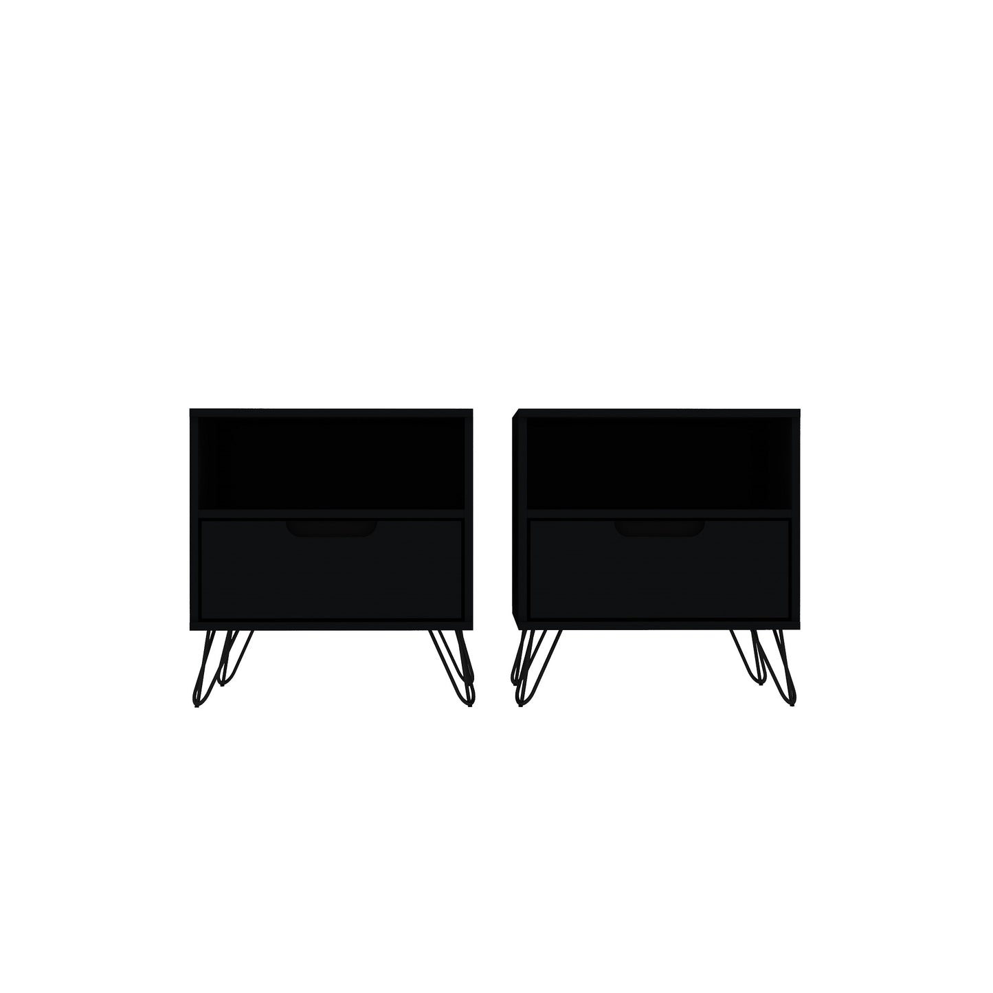 Manhattan Comfort Rockefeller 1-Drawer Black Nightstand (Set of 2) 2-101GMC2