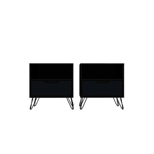 Rockefeller Mid-Century Modern 20" Nightstand in Black (1-Drawer) - Set of 2 2-101GMC2