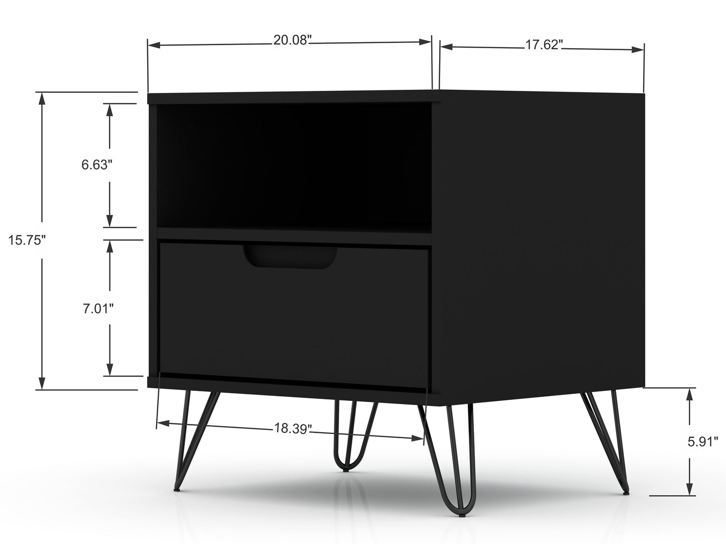 Manhattan Comfort Rockefeller 1-Drawer Black Nightstand (Set of 2) 2-101GMC2