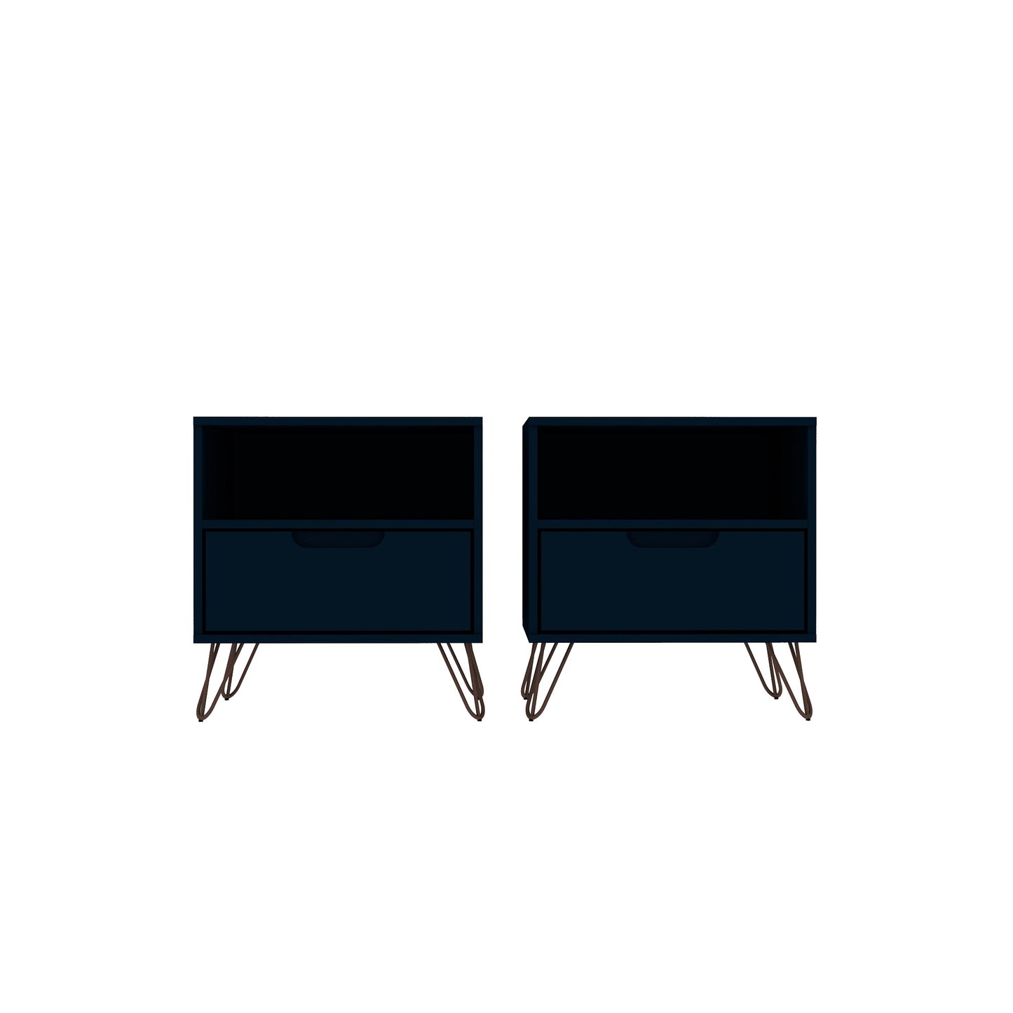 Rockefeller Mid-Century Modern 20" Nightstand in Midnight Blue (1-Drawer) - Set of 2 2-101GMC4