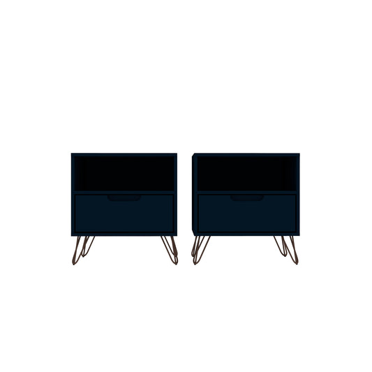Rockefeller Mid-Century Modern 20" Nightstand in Midnight Blue (1-Drawer) - Set of 2 2-101GMC4