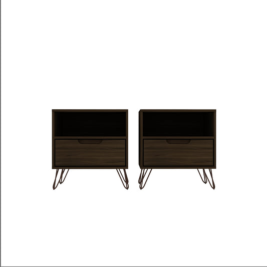 Rockefeller Mid-Century Modern 20" Nightstand in Chestnut Brown (1-Drawer) - Set of 2 2-101GMC5