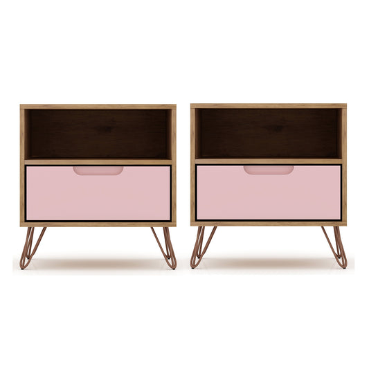 Rockefeller Mid-Century Modern 20" Nightstand in Pink (1-Drawer) - Set of 2 2-101GMC6