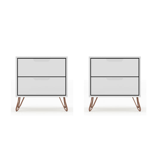 Rockefeller Mid-Century Modern 20" Nightstand in White (2-Drawer) - Set of 2 2-102GMC1