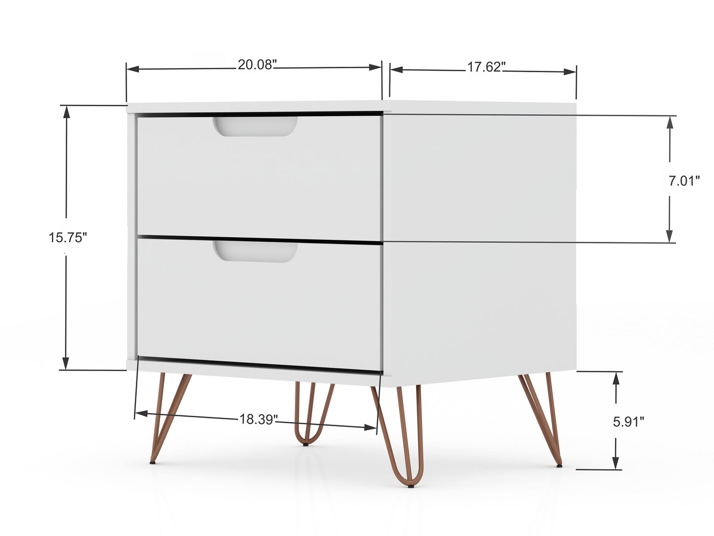 Manhattan Comfort Rockefeller 2-Drawer White Nightstand (Set of 2) 2-102GMC1
