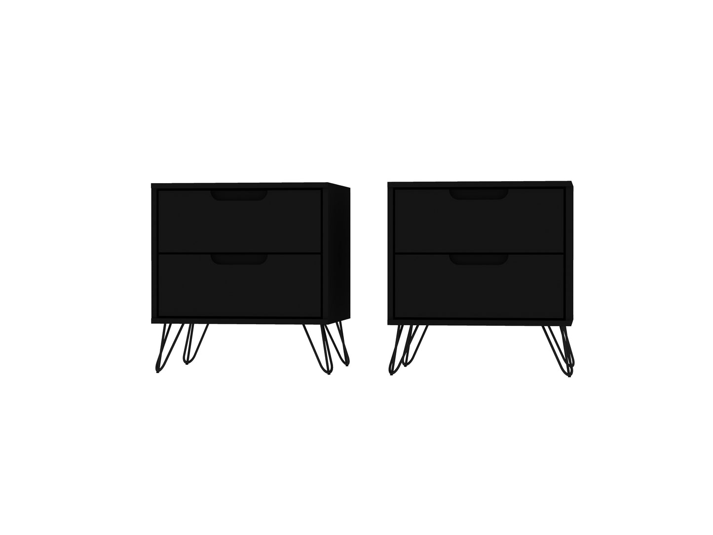 Manhattan Comfort Rockefeller 2-Drawer Black Nightstand (Set of 2) 2-102GMC2