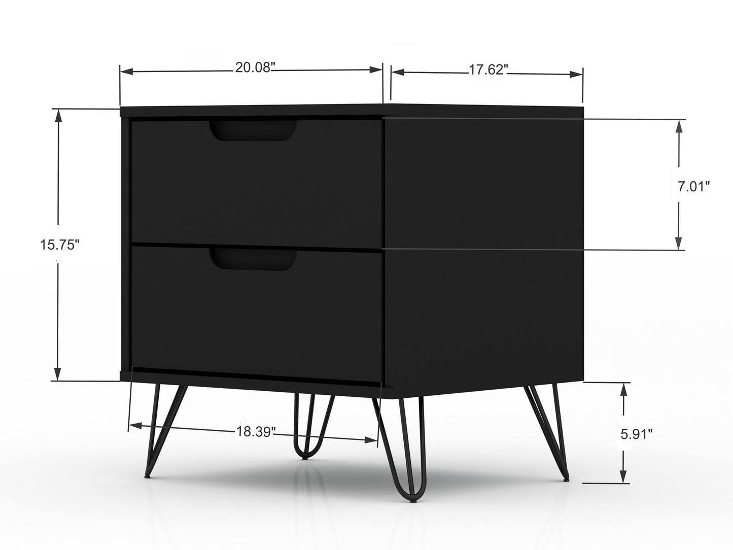 Manhattan Comfort Rockefeller 2-Drawer Black Nightstand (Set of 2) 2-102GMC2