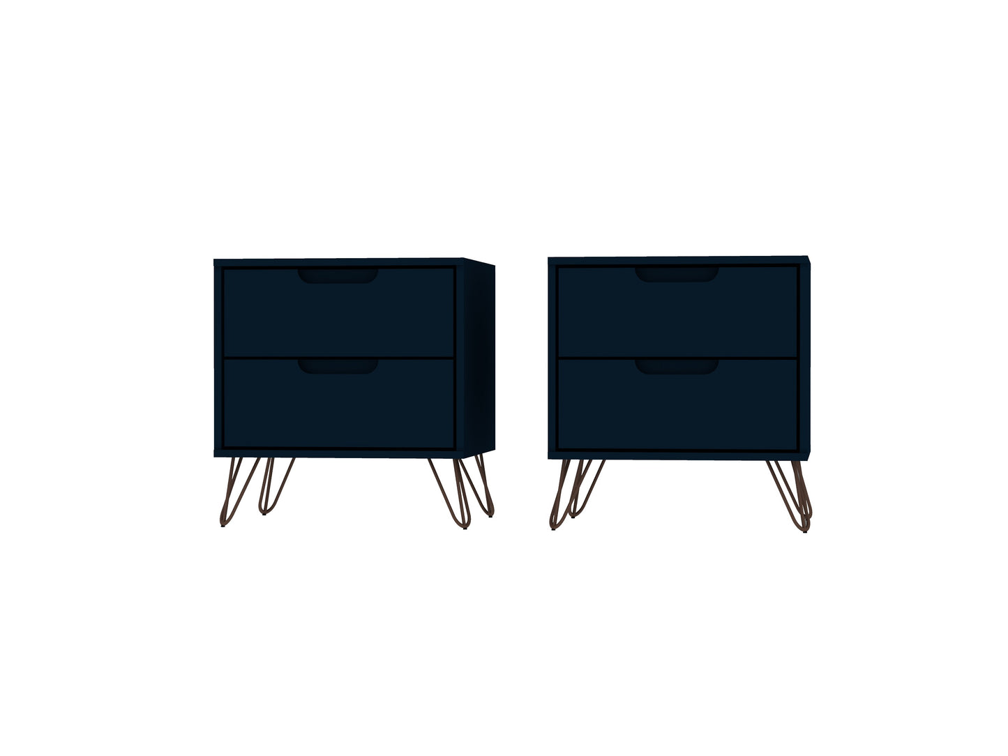 Rockefeller Mid-Century Modern 20" Nightstand in Midnight Blue (2-Drawer) - Set of 2 2-102GMC4