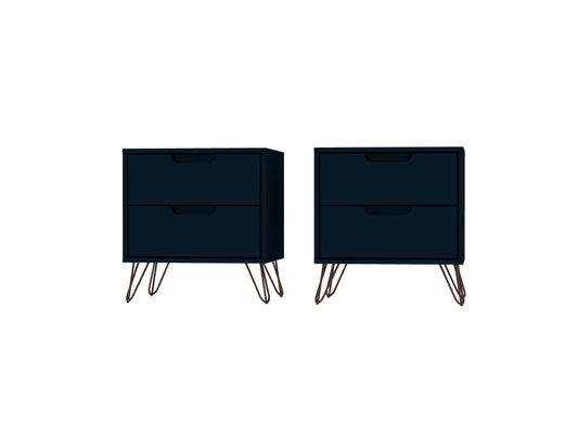 Rockefeller Mid-Century Modern 20" Nightstand in Midnight Blue (2-Drawer) - Set of 2 2-102GMC4