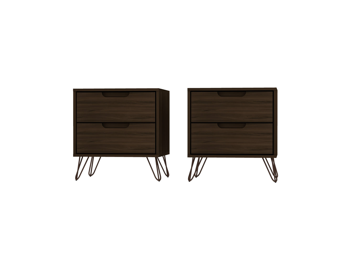 Rockefeller Mid-Century Modern 20" Nightstand in Chestnut Brown (2-Drawer) - Set of 2 2-102GMC5