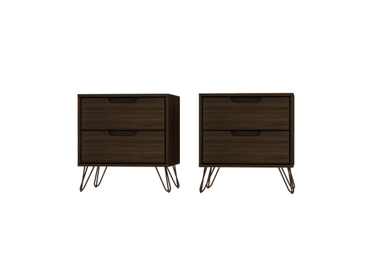 Rockefeller Mid-Century Modern 20" Nightstand in Chestnut Brown (2-Drawer) - Set of 2 2-102GMC5
