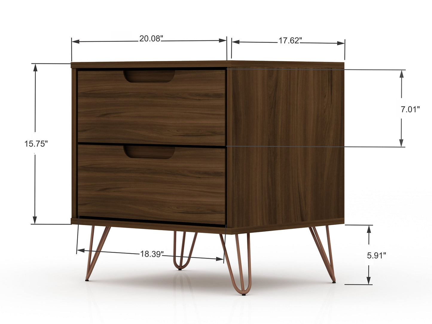 Rockefeller Mid-Century Modern 20" Nightstand in Chestnut Brown (2-Drawer) - Set of 2 2-102GMC5