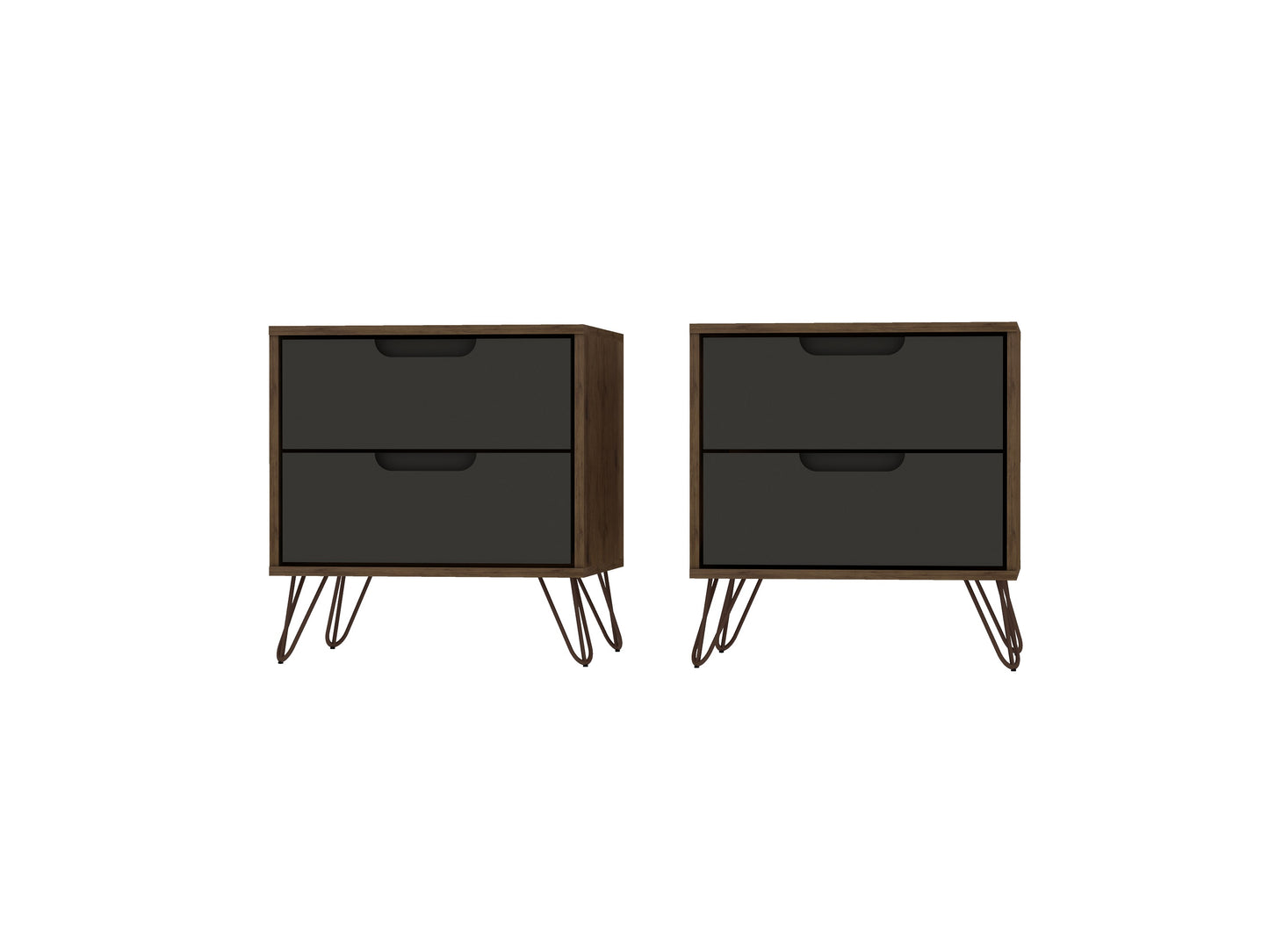 Rockefeller Mid-Century Modern 20" Nightstand in Gray (2-Drawer) - Set of 2 2-102GMC7