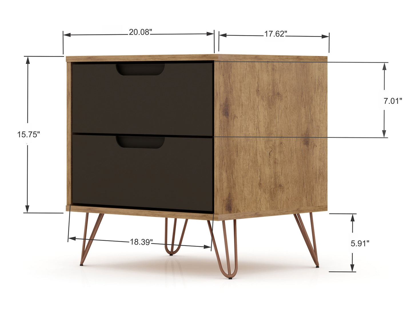 Rockefeller Mid-Century Modern 20" Nightstand in Gray (2-Drawer) - Set of 2 2-102GMC7