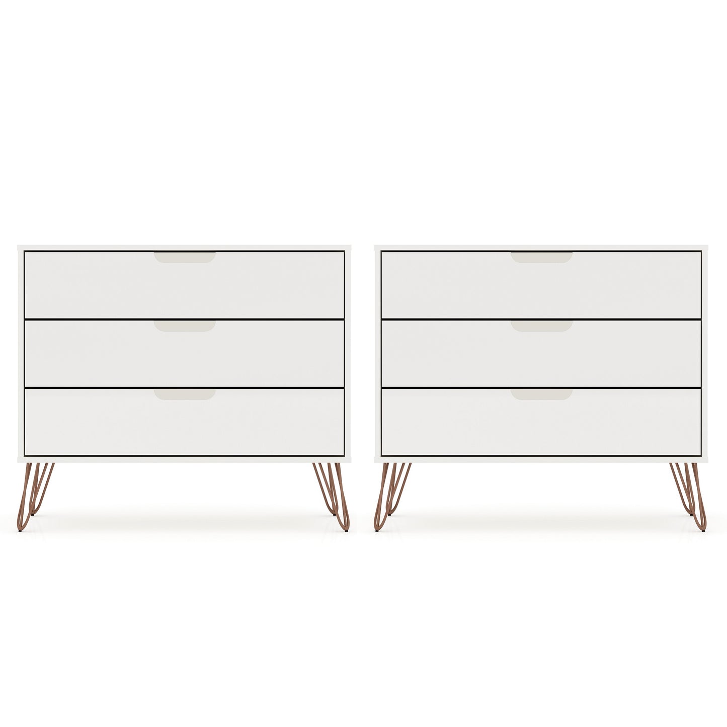 Manhattan Comfort Rockefeller 3-Drawer White Dresser (Set of 2) 2-103GMC1