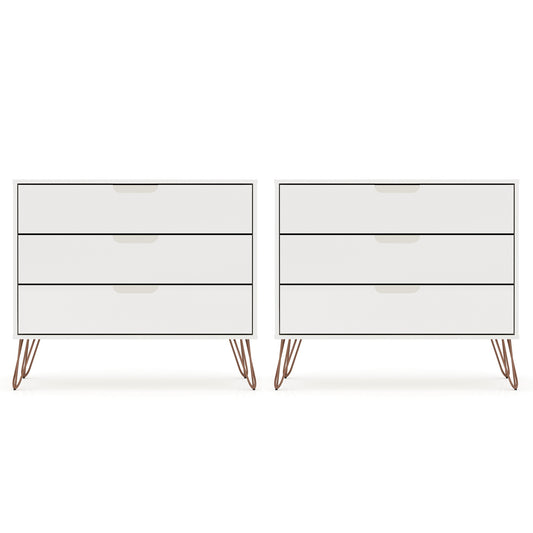 Manhattan Comfort Rockefeller 3-Drawer White Dresser (Set of 2) 2-103GMC1