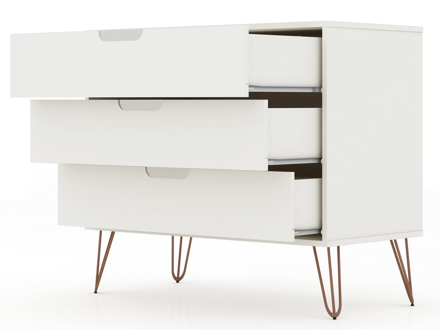 Manhattan Comfort Rockefeller 3-Drawer White Dresser (Set of 2) 2-103GMC1