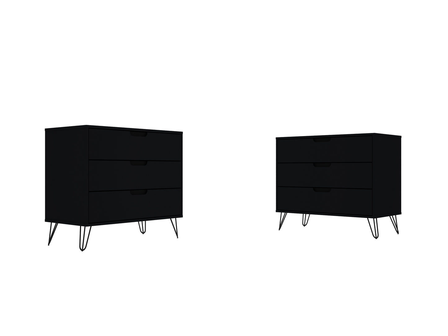 Manhattan Comfort Rockefeller 3-Drawer Black Dresser (Set of 2) 2-103GMC2