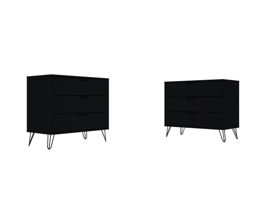Manhattan Comfort Rockefeller 3-Drawer Black Dresser (Set of 2) 2-103GMC2