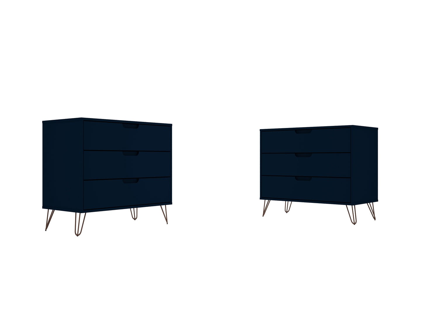 Rockefeller Mid-Century Modern 35" Dresser in Midnight Blue (3-Drawer) - Set of 2 2-103GMC4