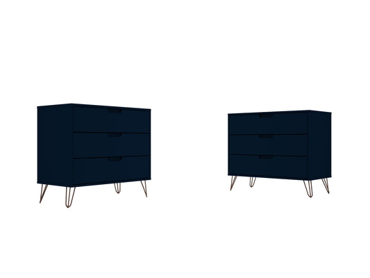 Rockefeller Mid-Century Modern 35" Dresser in Midnight Blue (3-Drawer) - Set of 2 2-103GMC4