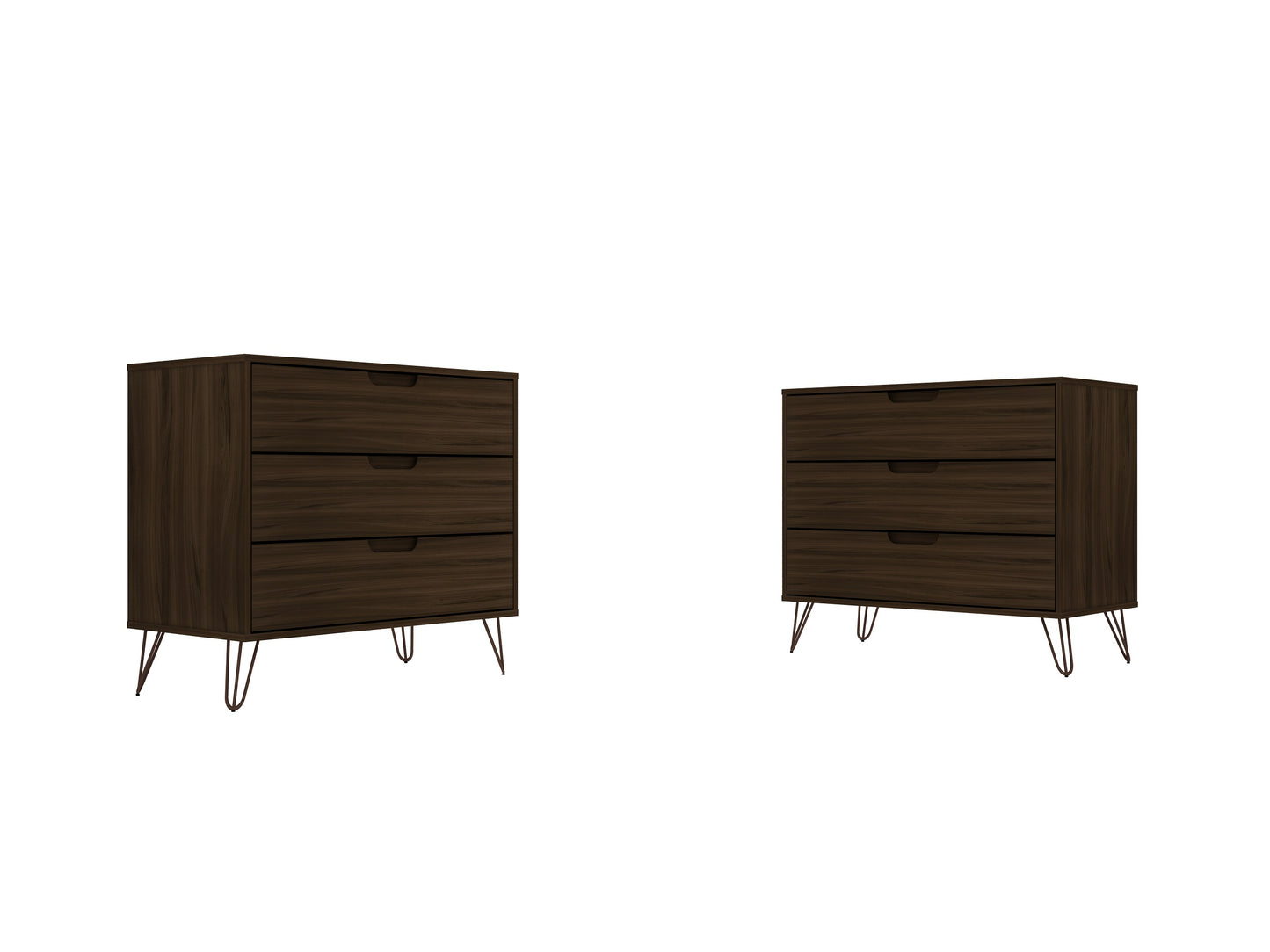 Rockefeller Mid-Century Modern 35" Dresser in Chestnut Brown (3-Drawer) - Set of 2 2-103GMC5