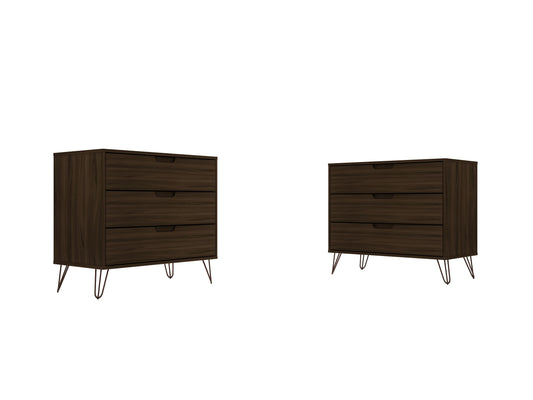 Rockefeller Mid-Century Modern 35" Dresser in Chestnut Brown (3-Drawer) - Set of 2 2-103GMC5