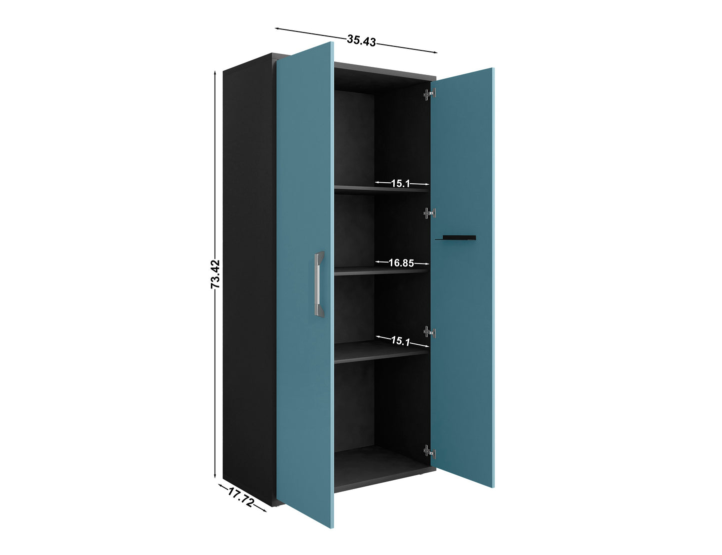 Manhattan Comfort Eiffel Storage Cabinet in Matte Black and Aqua Blue (Set of 2) 2-250BMC83