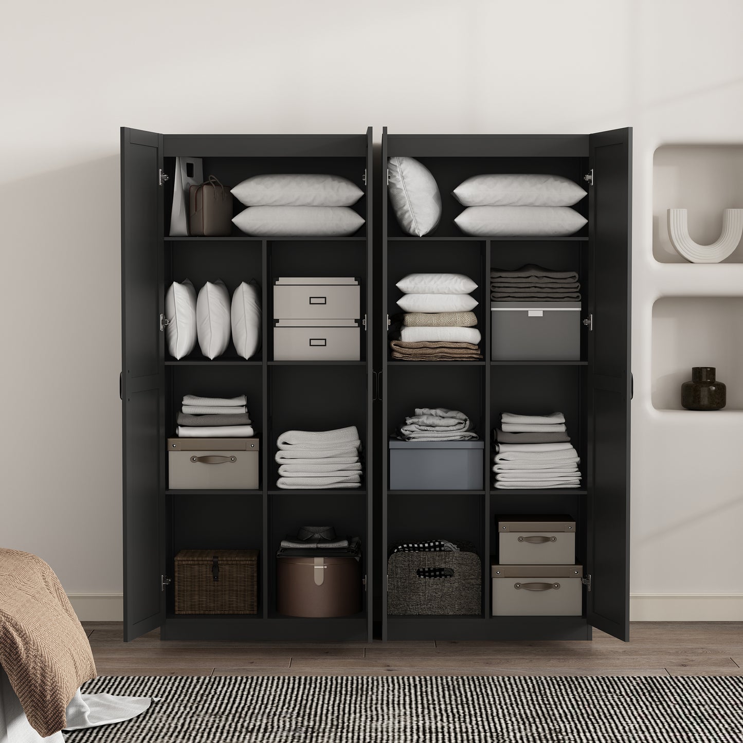 Cornelia Modern 30" Storage Cabinet in Black (7-Shelf) - Set of 2 2-2BC-BK