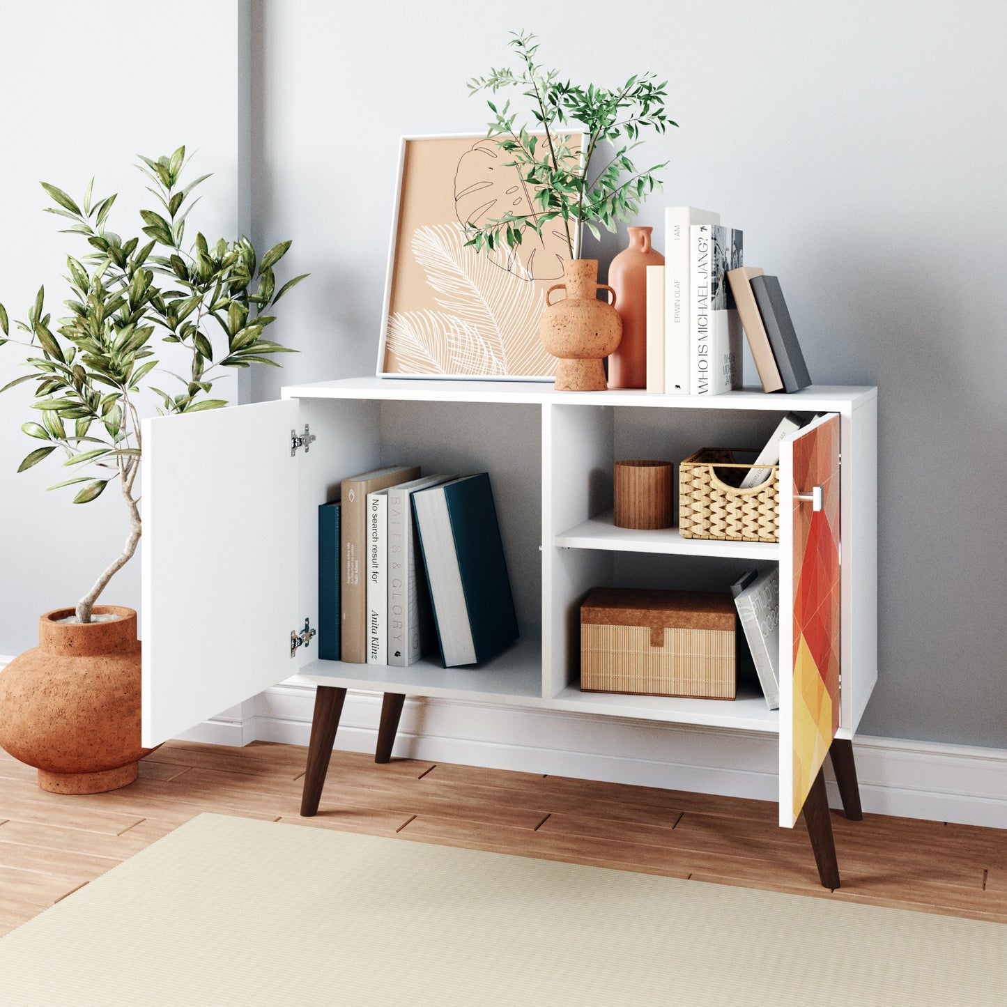 Manhattan Comfort 2-Piece Mid-Century Modern Avesta Double Side Table in White and Stamp 2-7AMC131