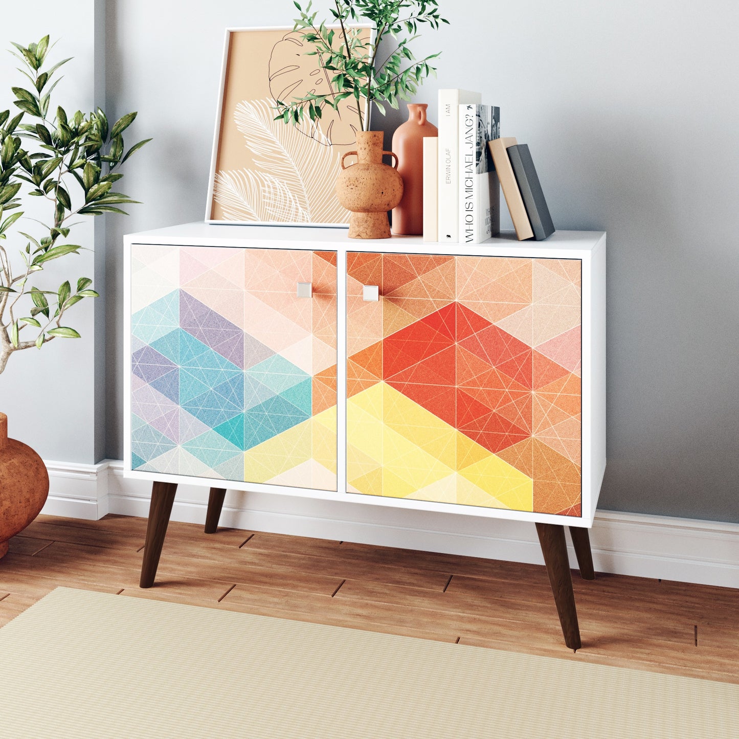 Manhattan Comfort 2-Piece Mid-Century Modern Avesta Double Side Table in White and Stamp 2-7AMC131