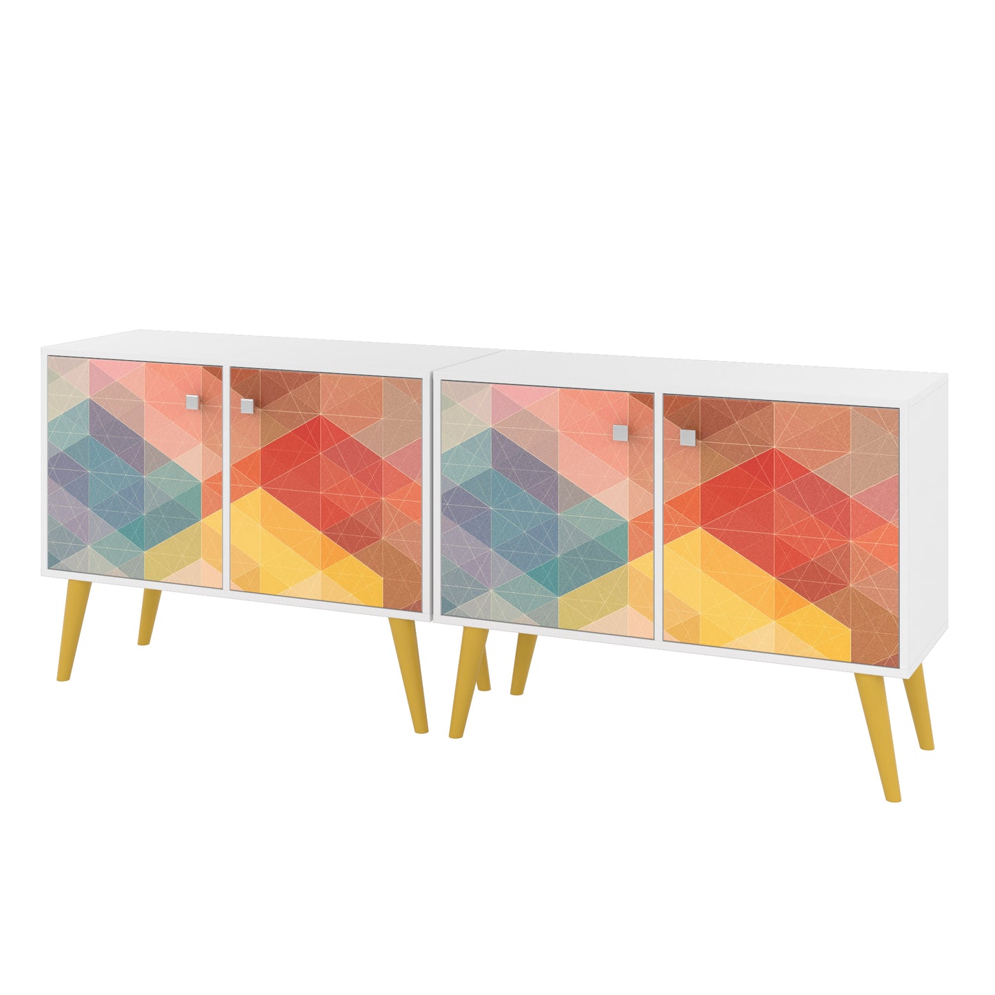 Manhattan Comfort 2-Piece Mid-Century Modern Avesta Double Side Table in White, Stamp, Yellow 2-7AMC132