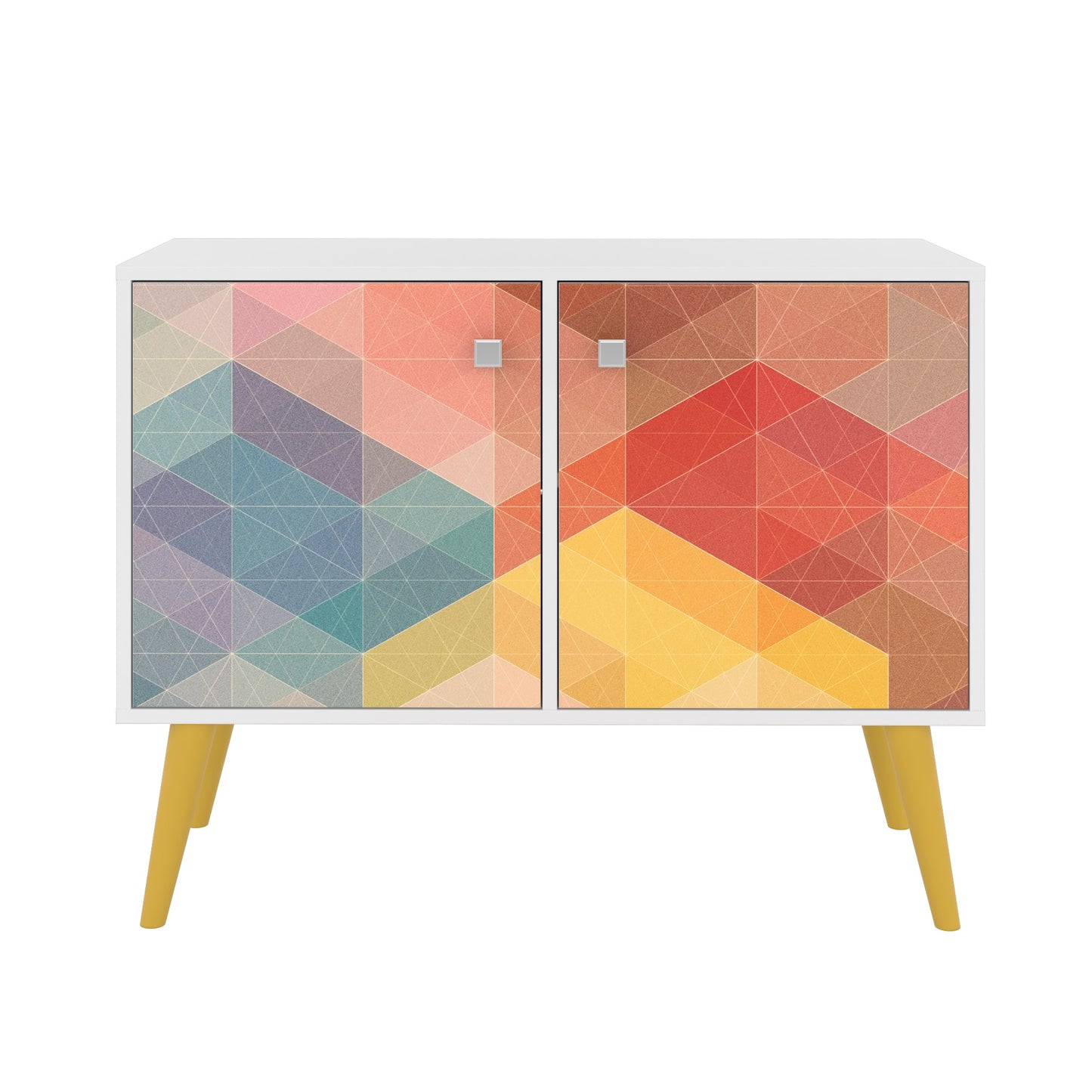 Manhattan Comfort 2-Piece Mid-Century Modern Avesta Double Side Table in White, Stamp, Yellow 2-7AMC132