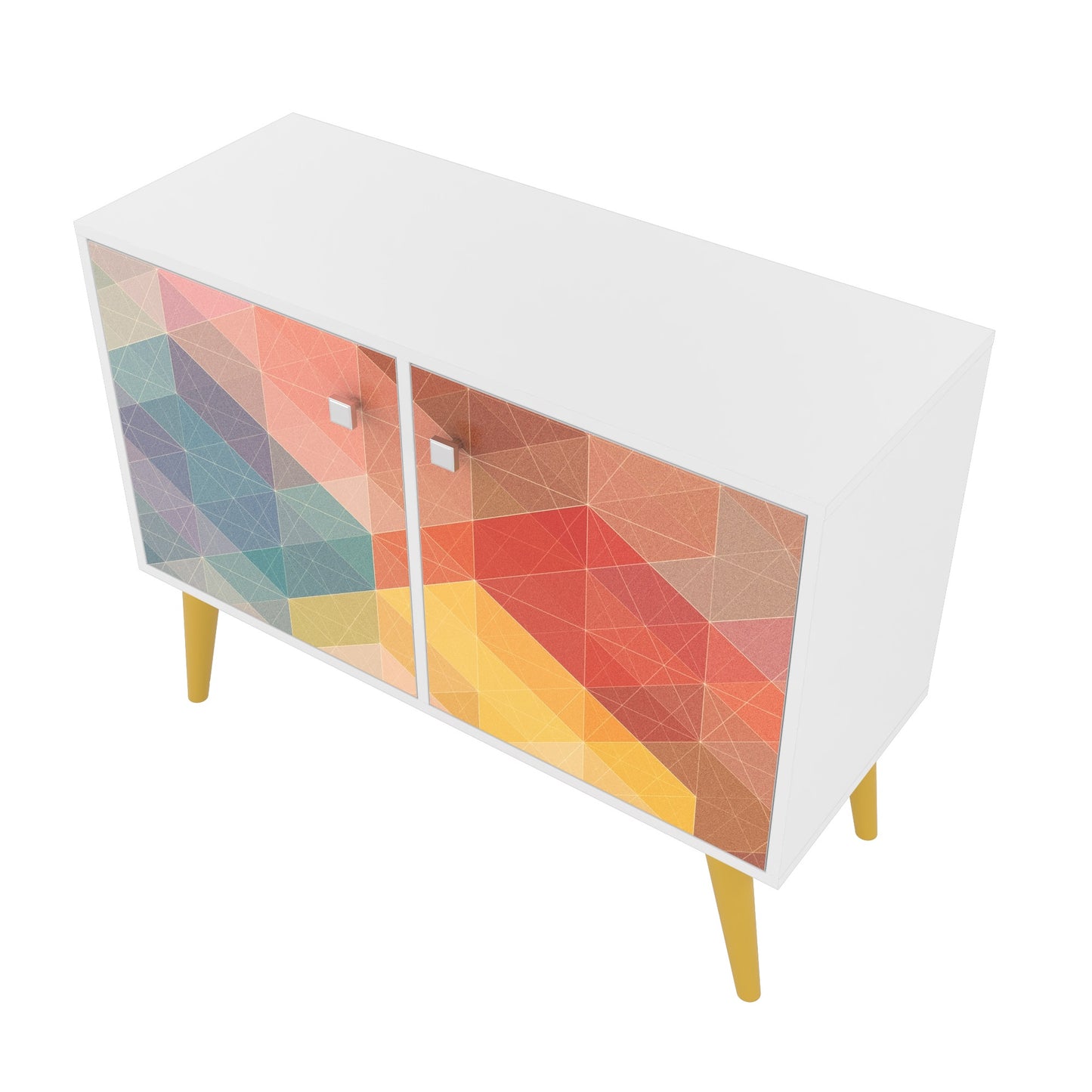 Manhattan Comfort 2-Piece Mid-Century Modern Avesta Double Side Table in White, Stamp, Yellow 2-7AMC132