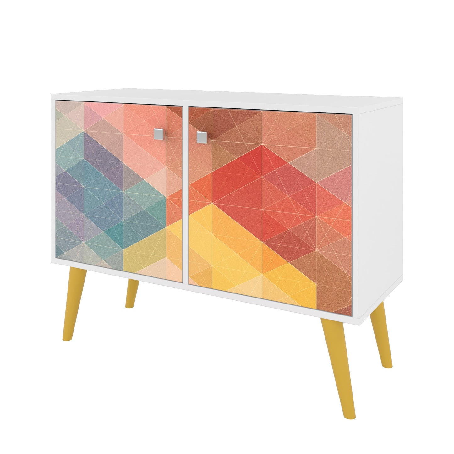 Manhattan Comfort 2-Piece Mid-Century Modern Avesta Double Side Table in White, Stamp, Yellow 2-7AMC132