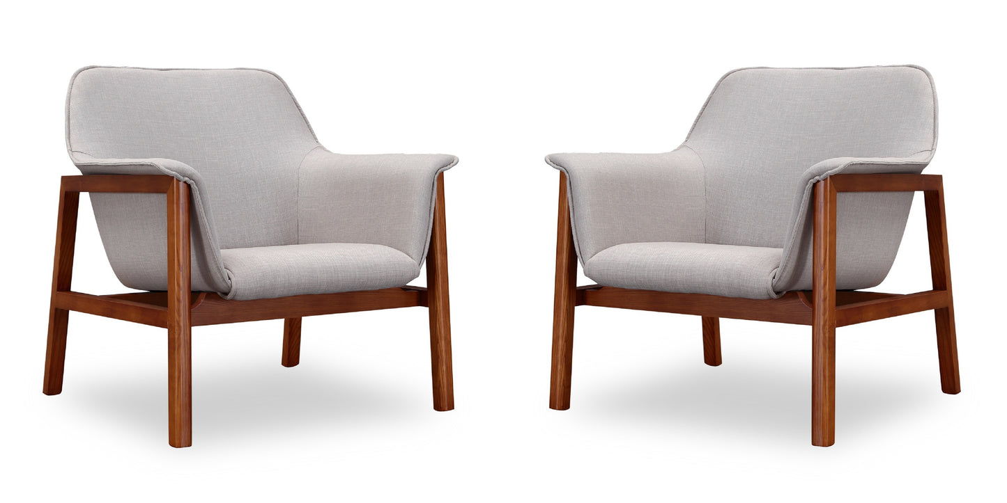 Miller Mid-Century Modern Linen Weave Accent Armchair in Gray - Set of 2 2-AC007-GY